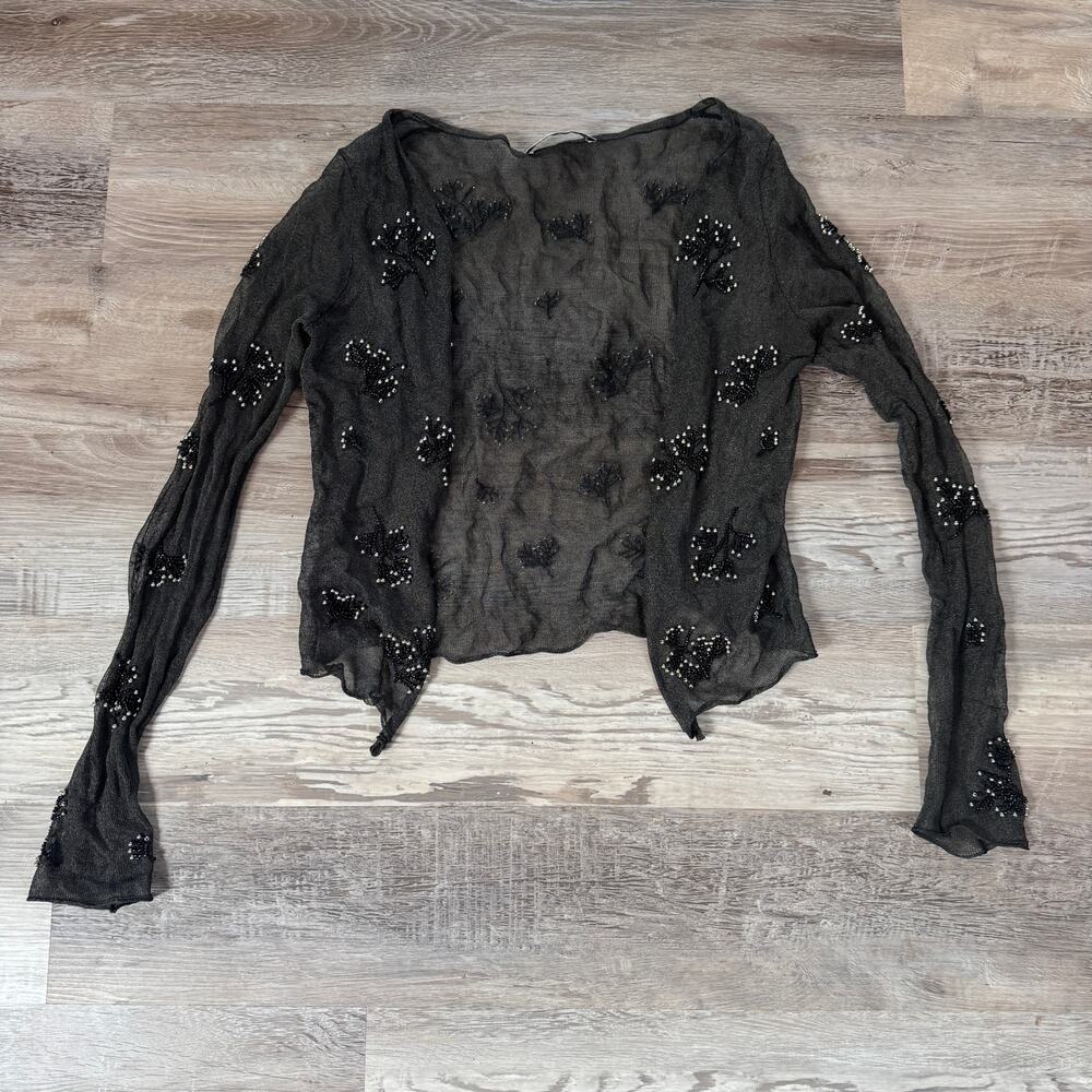 Zara Black Sheer Beaded Mesh Cardigan Open Front Whimsigoth Fairy Grunge Goth S